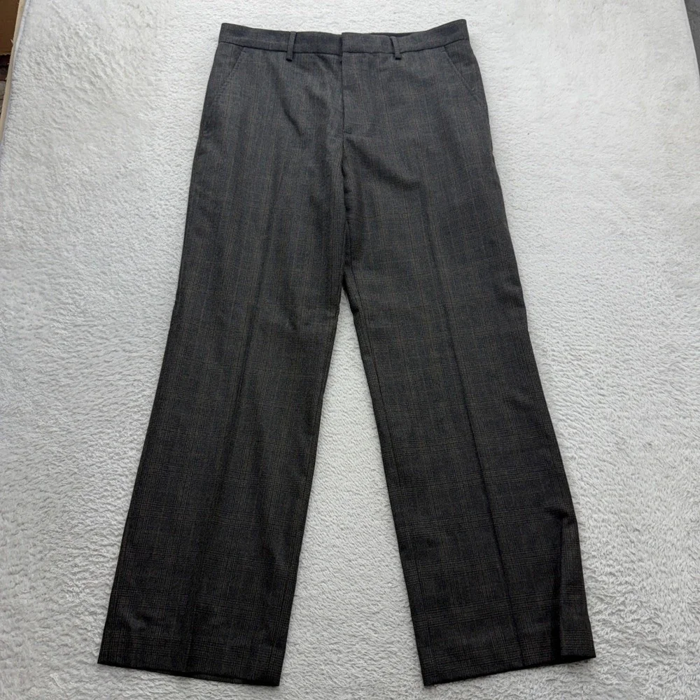 Banana Republic Mens 33x30 Straight Fit 100% Wool Plaid Dress Pants Grey Brown